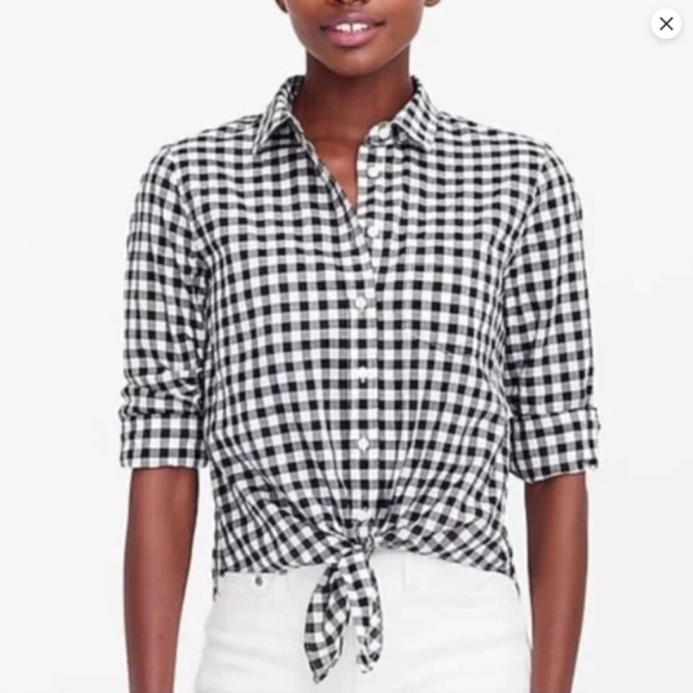 J. Crew plaid tie front button up shirt XL 100% Cotton - Picture 8 of 8